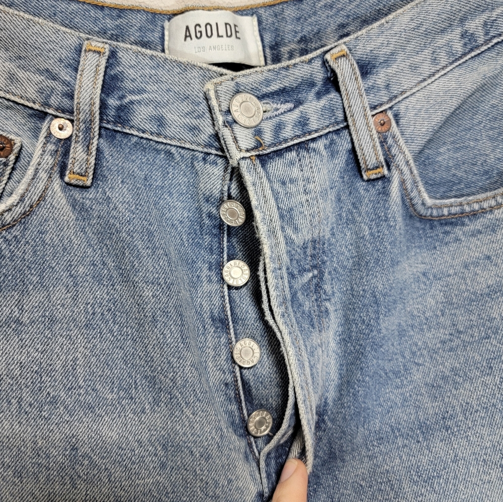 Agolde anthropologie Riley distressed light wash denim button fly jeans - Picture 3 of 9